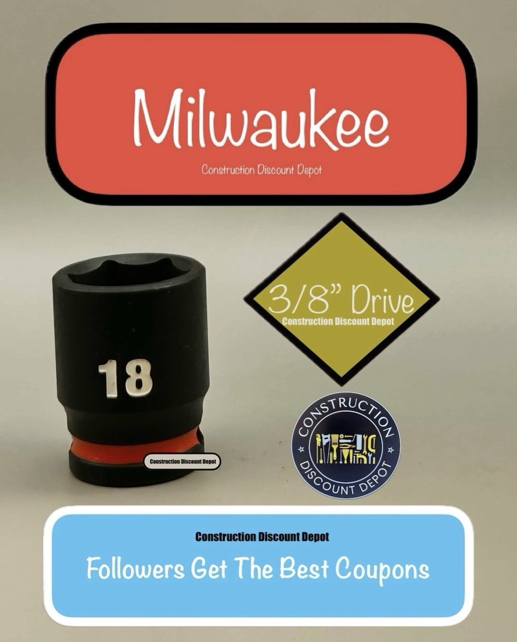 Milwaukee 49-66-6142 SHOCKWAVE Impact Duty 3/8 Drive 18mm Shallow 18 MM Socket
