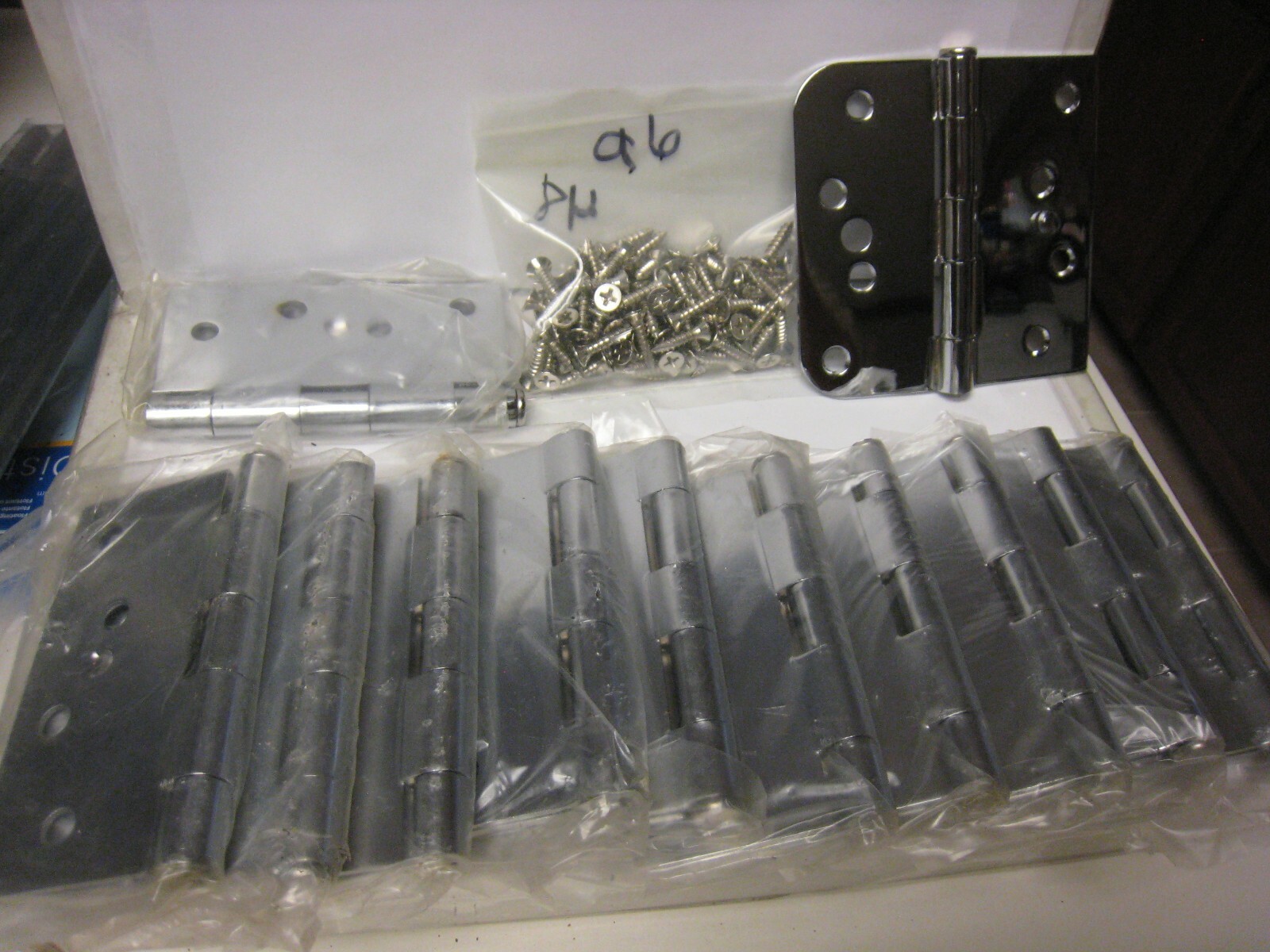 12 CHROME 4"X4" w 5/8" Radius Round Corner Door Hinges Exterior Tab SCREWS