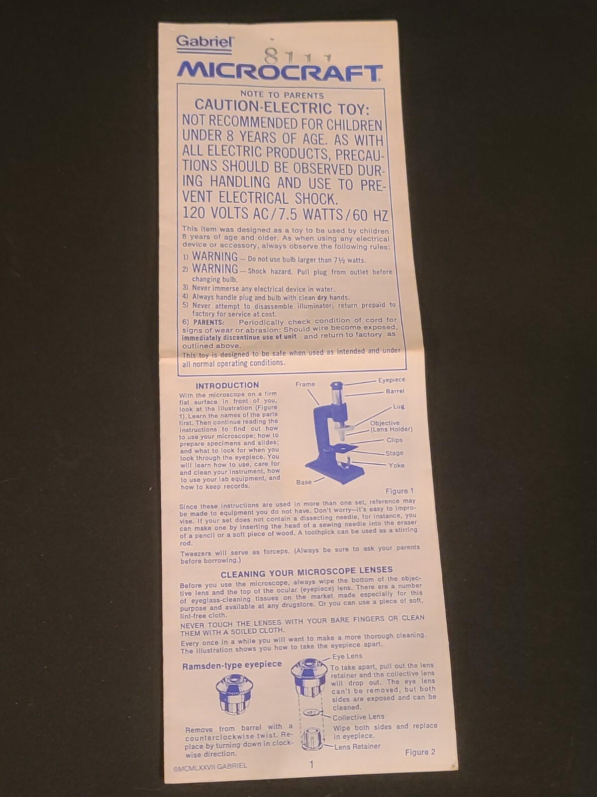 TESTED GOOD Gabriel Electric Microcraft 75X 1976 Microscope In Original Box