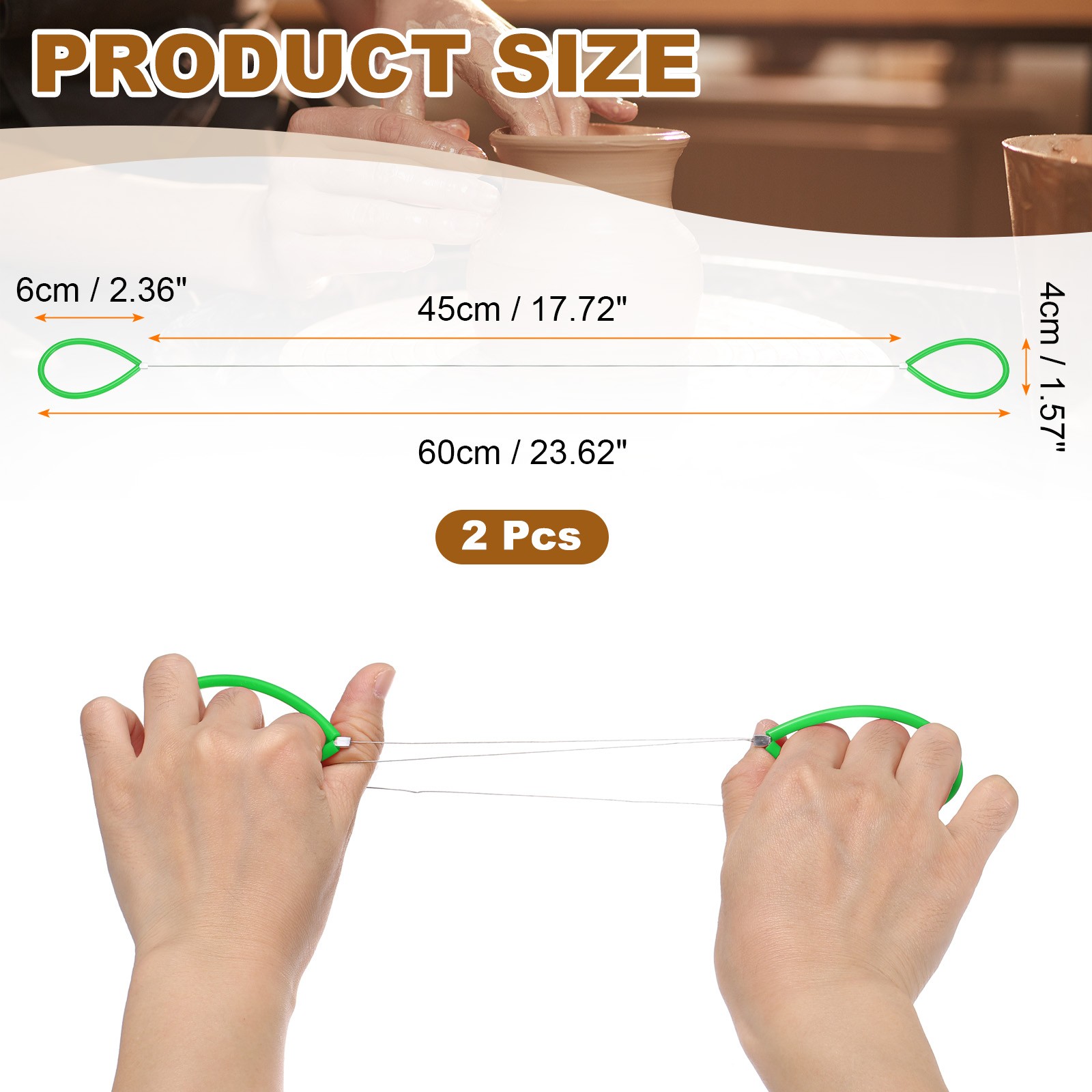 2pcs Pottery Wire Tool with Rubber Handle for Pottery, Green