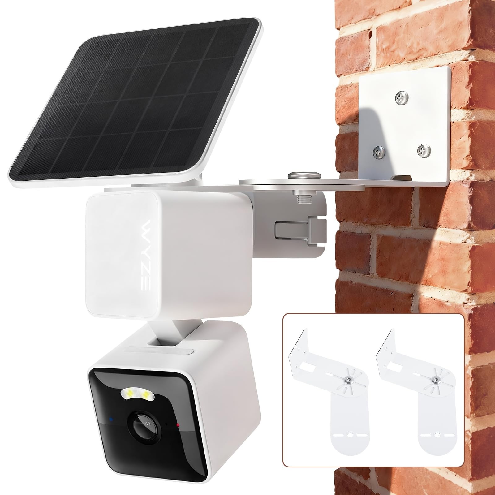 2Packs Adjustable Corner Mount Bracket for WYZE Solar Cam Pan, Wyze White