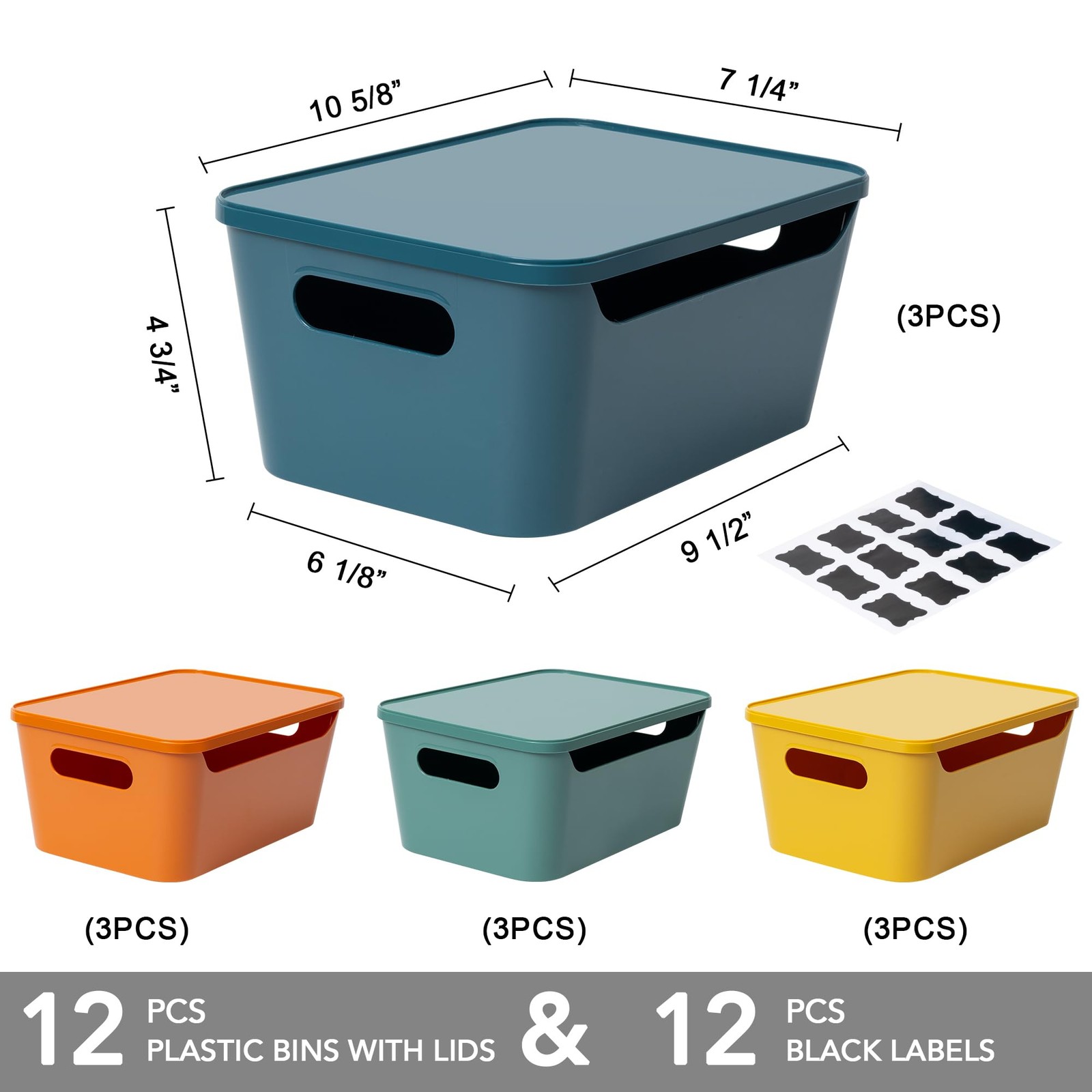 12 Pack 4.5L Storage Bins with Lids, Plastic Storage Baskets for Home Classro...