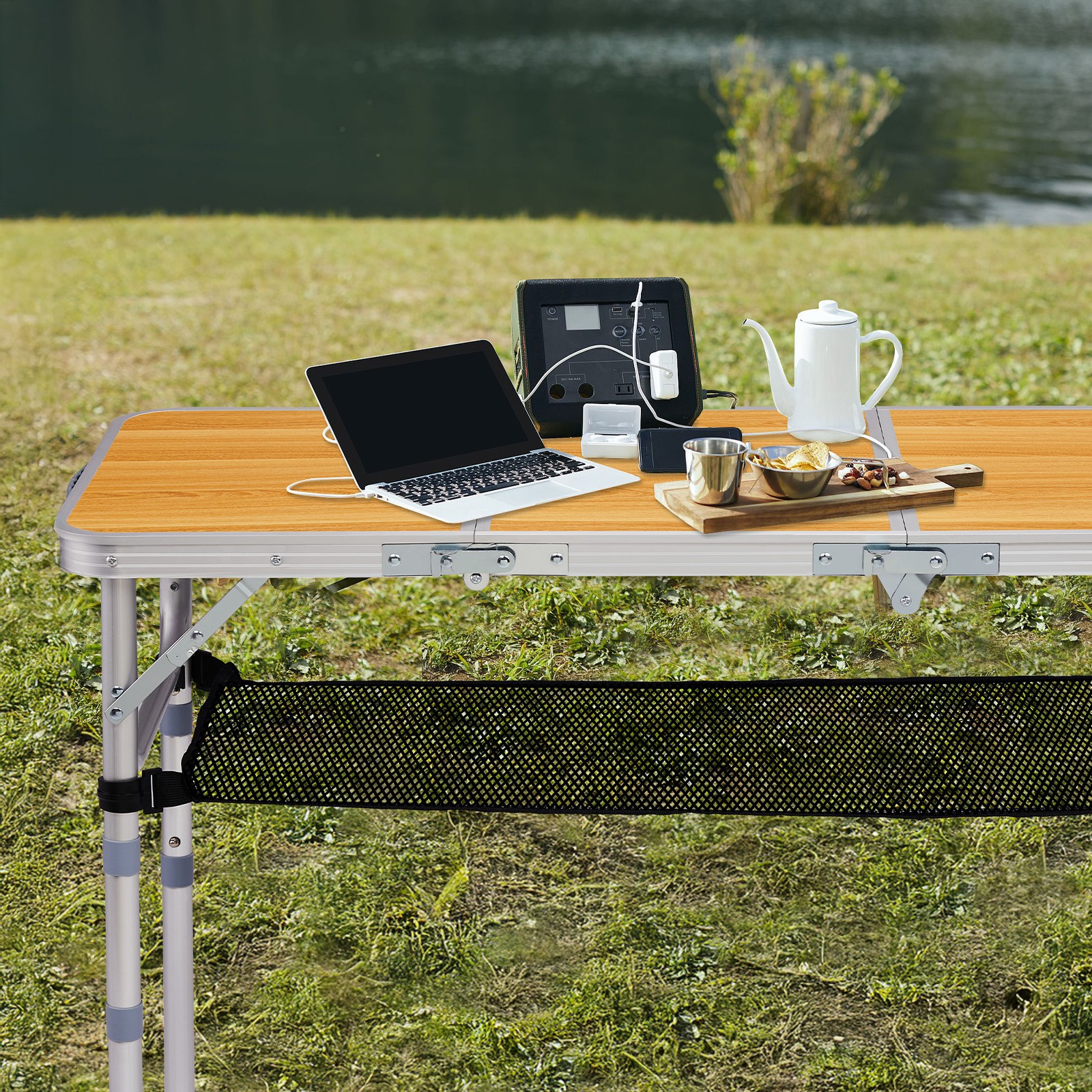 Small Aluminum Foldable Lightweight Patio Side Table with Carry Handle