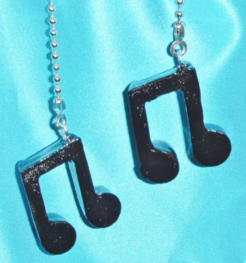 Set of Two ~ Musical Quarter Note Music Black Resin ~ Ceiling Fan Pull Chains.