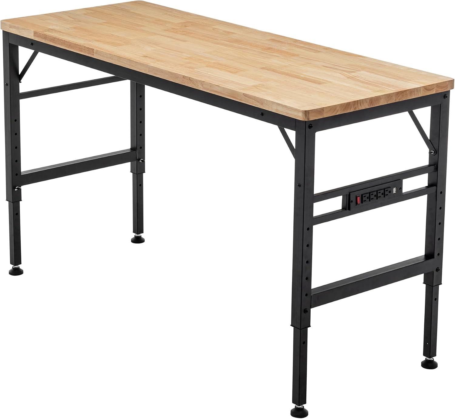 Adjustable Height Workbench with Power Outlets Heavy Duty Writing Desk 60in