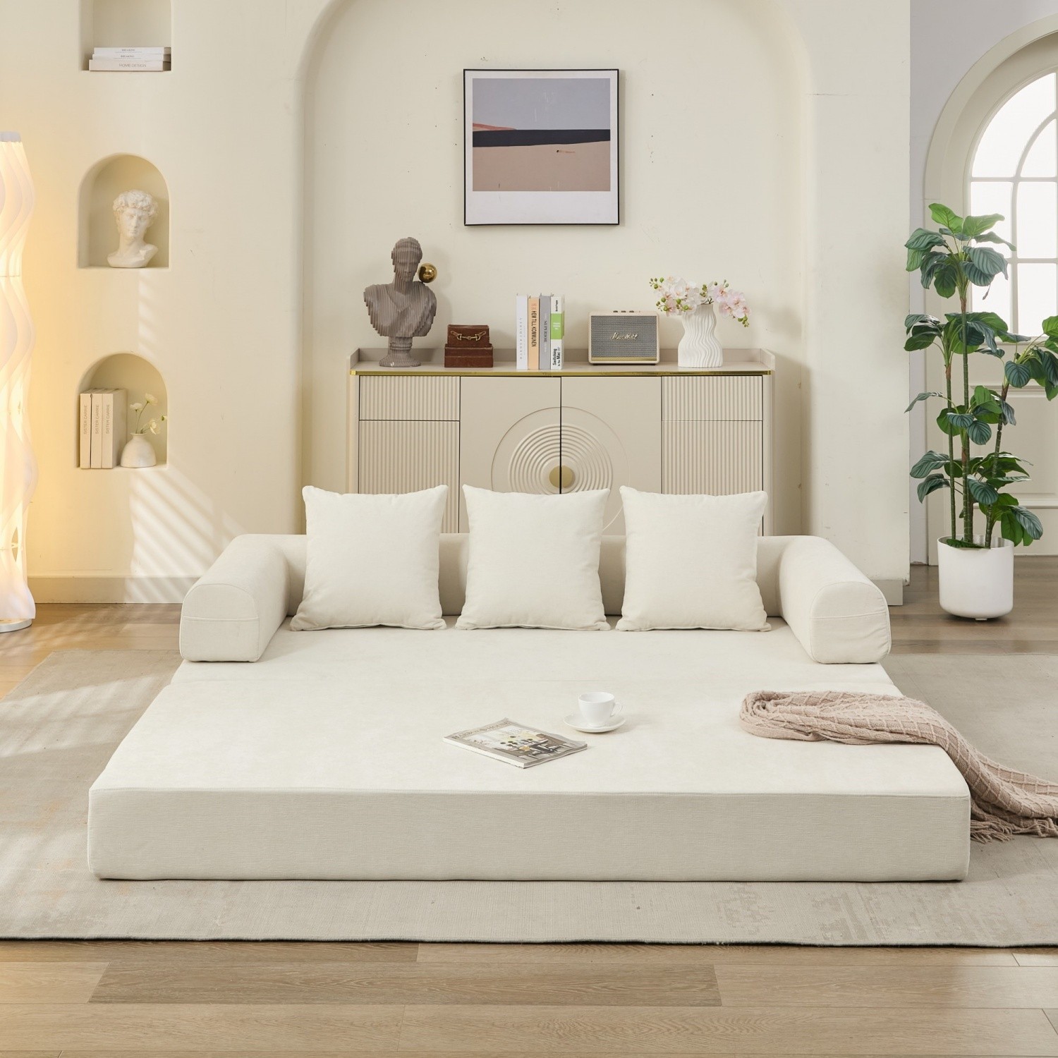 Convertible Sleeper Sofa Bed Floor Couch Sofa Chair Folding Sofa Bed w/ Pillows