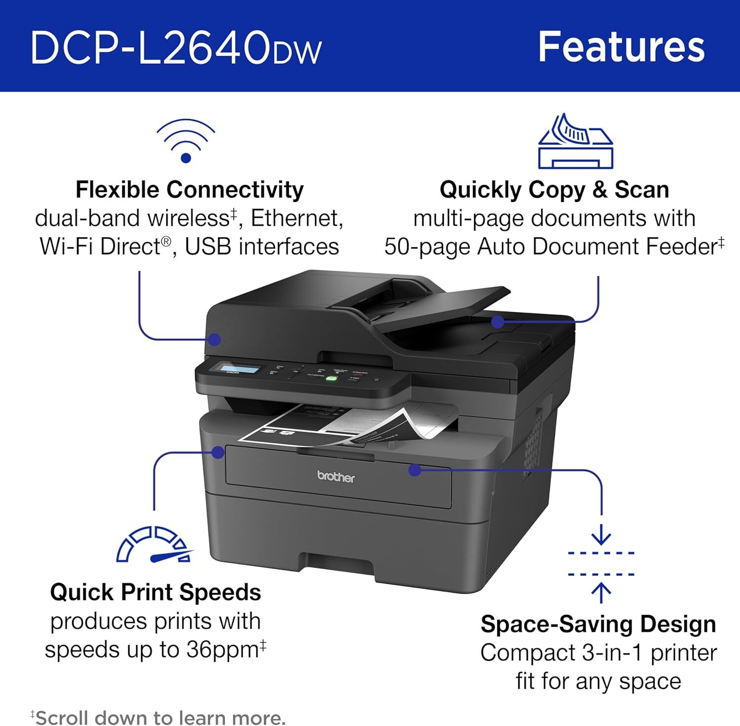 Brother DCP-L2640DW Multifunction Wireless Monochrome Laser Printer New