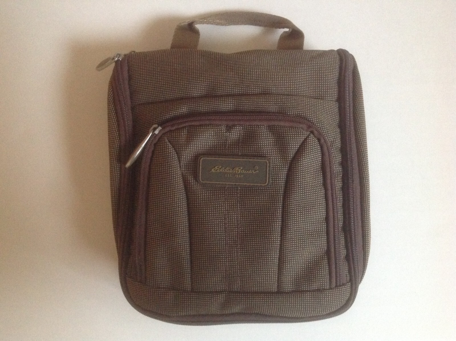 Eddie Bauer TRAVEL Organizer Brown with Zippers & Pockets Toiletries & More VGC
