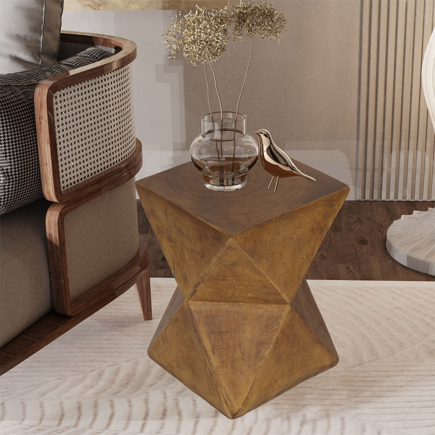 18'' Tall Unique Concrete Side Table Decor Outdoor Handmade End Table Geometric