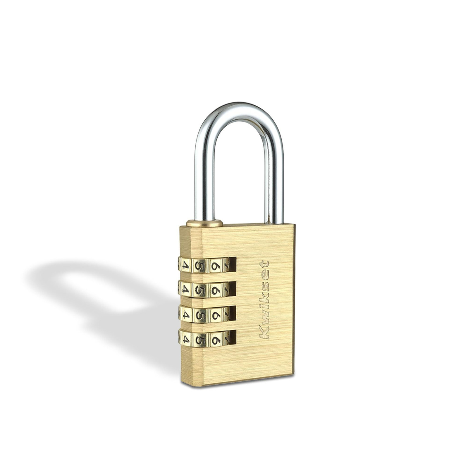 Kwikset Brass Resettable 4-Digit Combination Padlock, 1-3/16" Shackle,