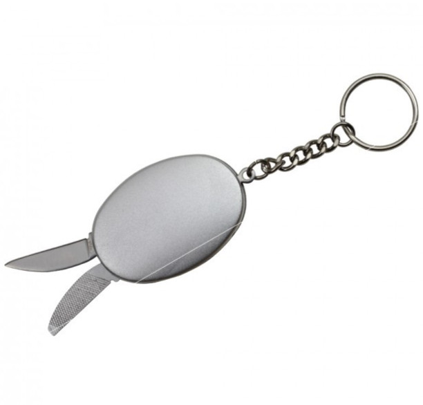 Mini Keychain Multi-Tool Knife 1in. Blade, File, Bottle Opener - Silver
