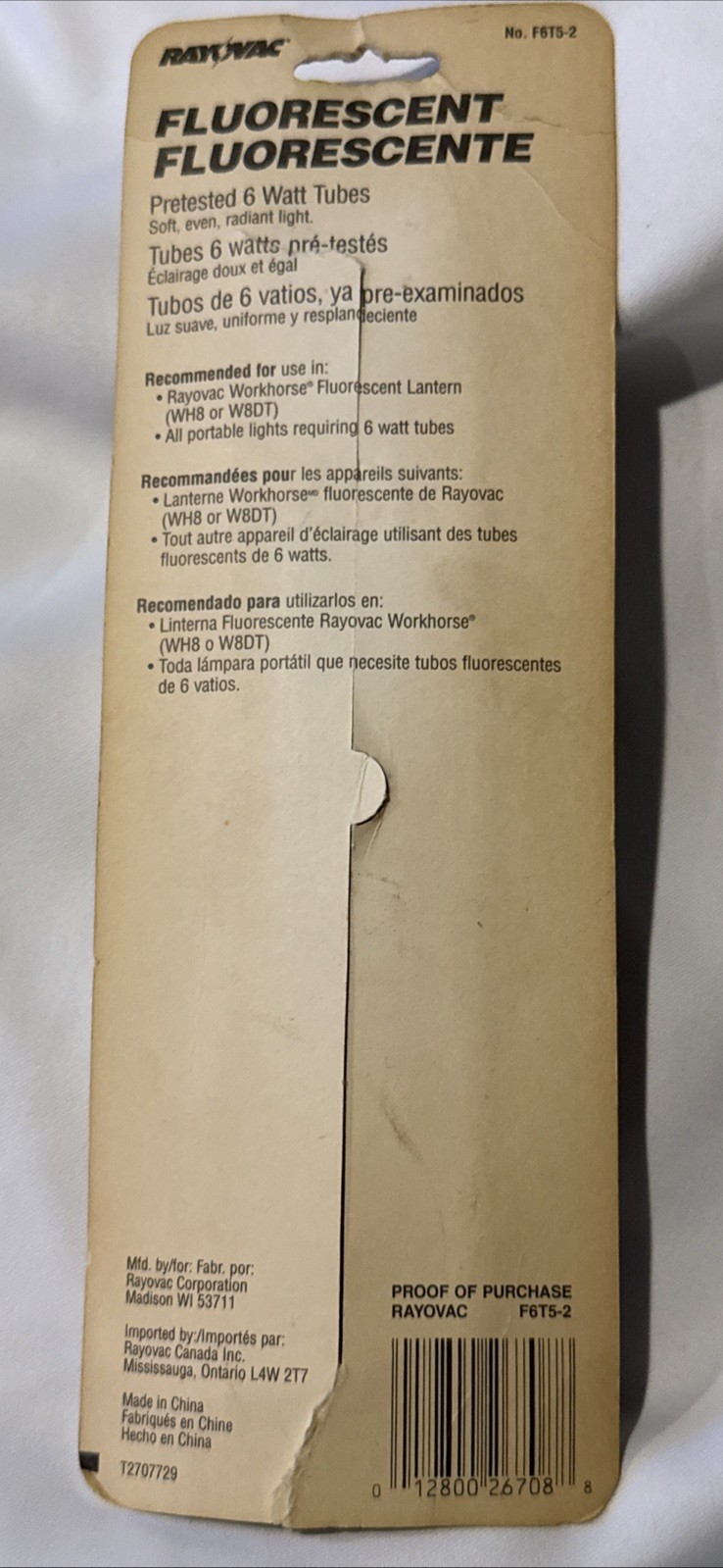 Ray-O-Vac 6 Watt Fluorescent Lantern Tubes New Box Damaged for 360 Part F6T5
