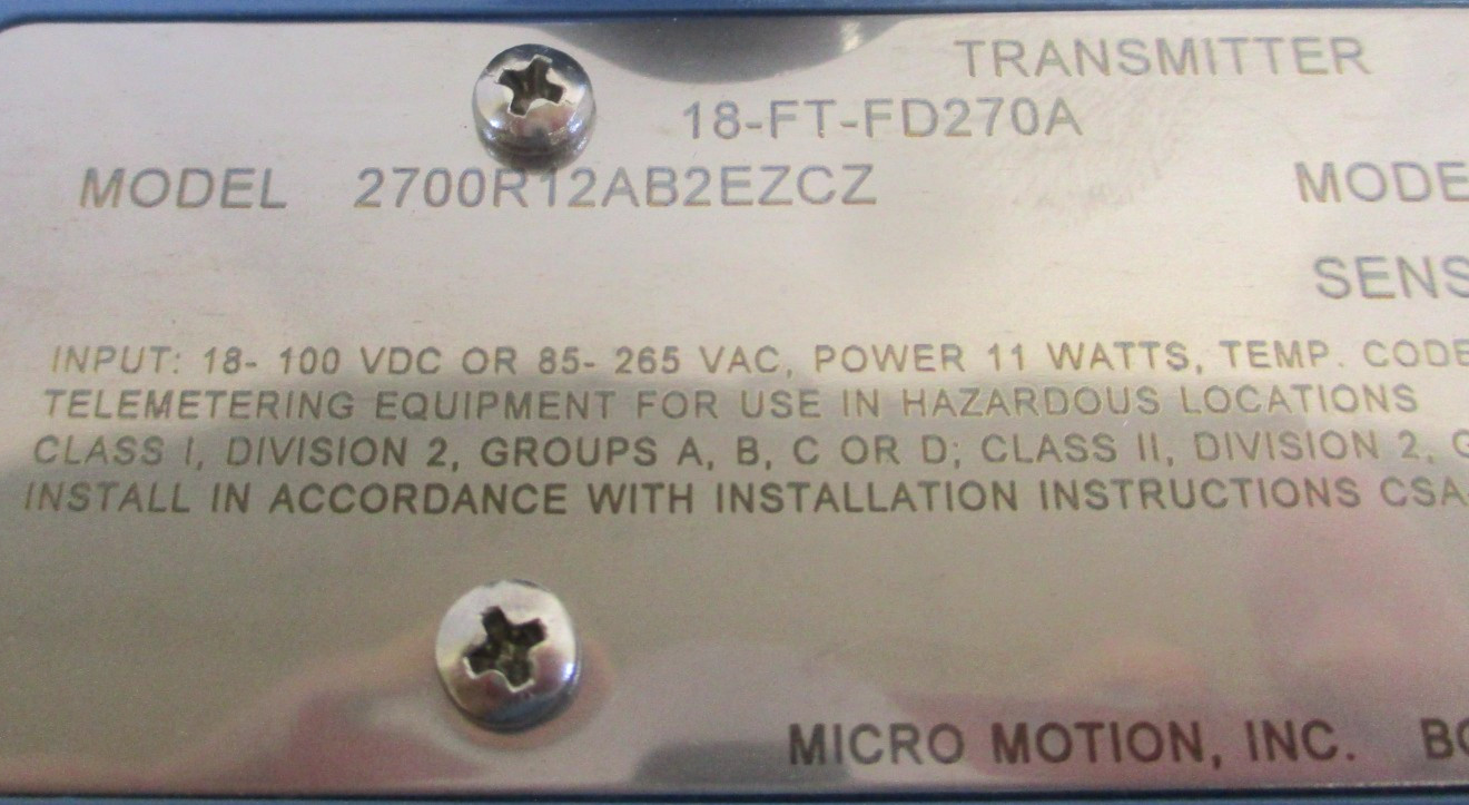 MICRO MOTION , 2700R12AB2EZCZ , MULTIPLE VARIABLE FLOW TRANSMITTER , SURPLUS