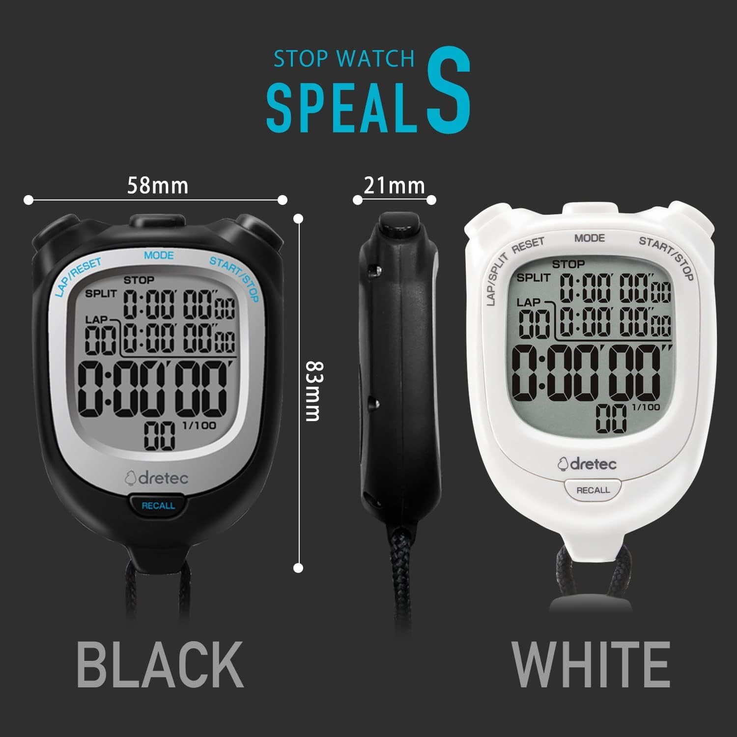 Stopwatch black with large screen for easy viewing
