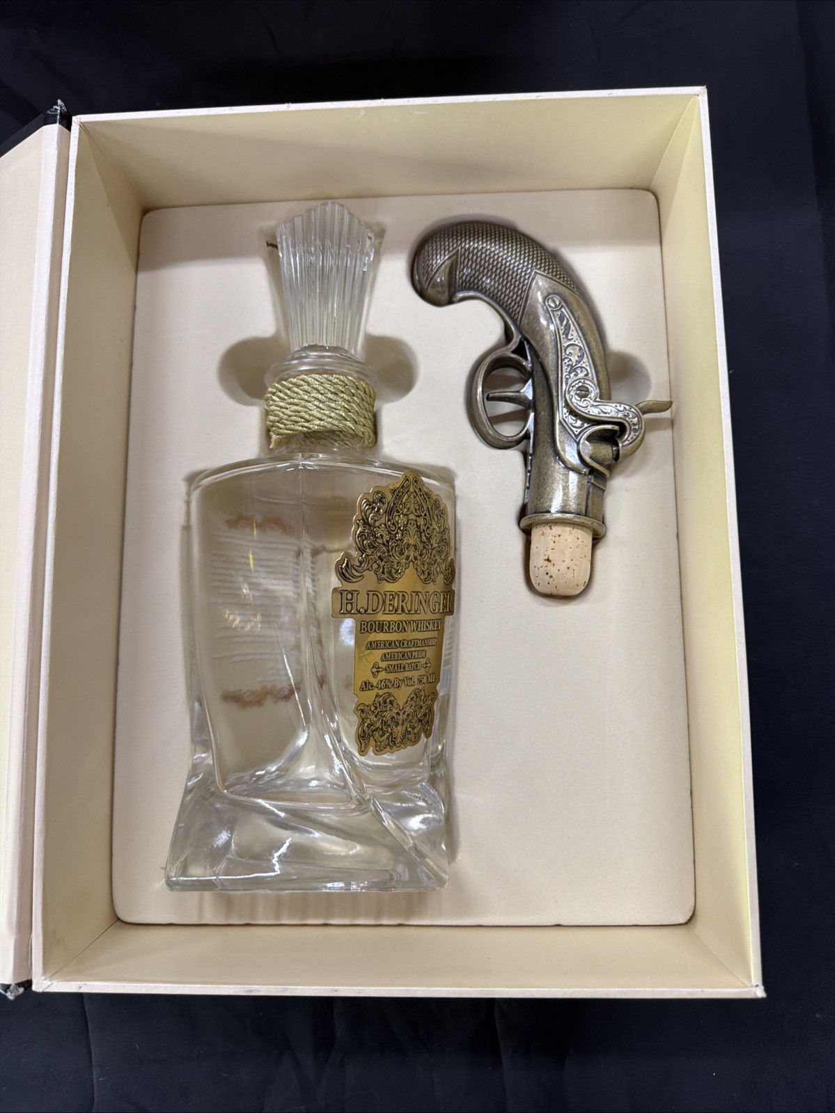 H. Deringer Bourbon Whiskey Bottle Small Batch - EMPTY - With Deringer Cork -i1