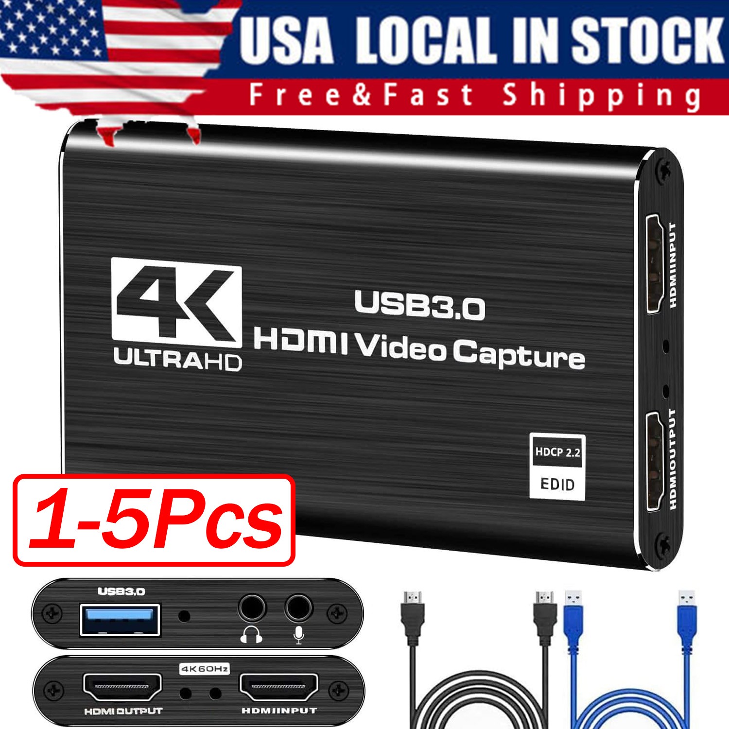 4K Audio Video Capture Card USB 3.0 HDMI Video Capture Device HD Recording Lot