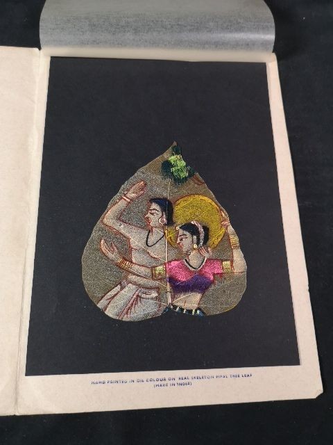 Dancing Couple. Indian miniature painting on a Bodhi tree leaf.