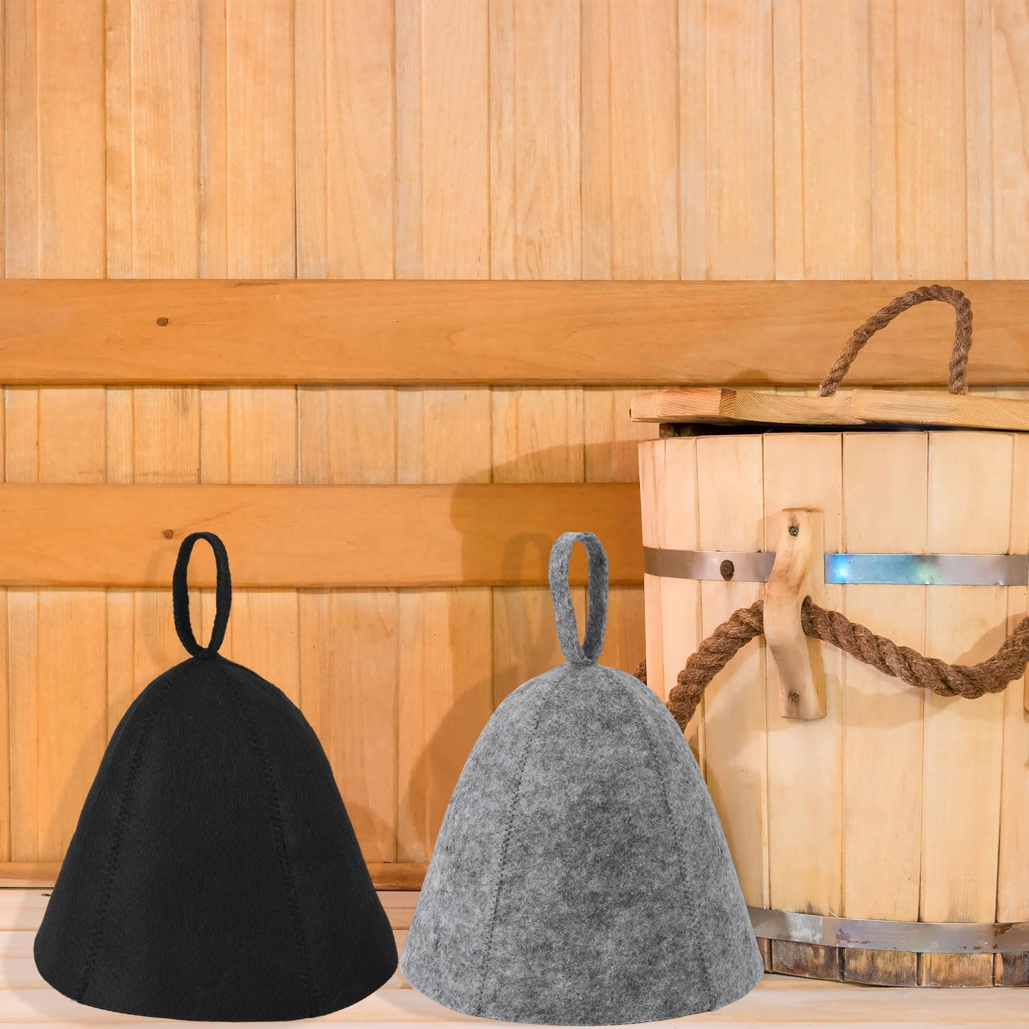2PCS Wool Sauna Hats Banya Caps Unisex Steam Bath Grey Black
