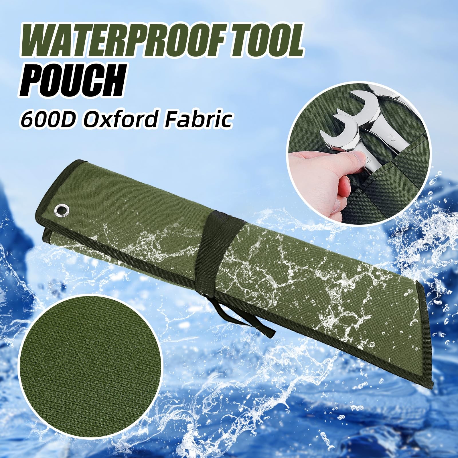 ROCKCOON Wrench Roll Organizer 16 Pockets, Small to Medium, Green