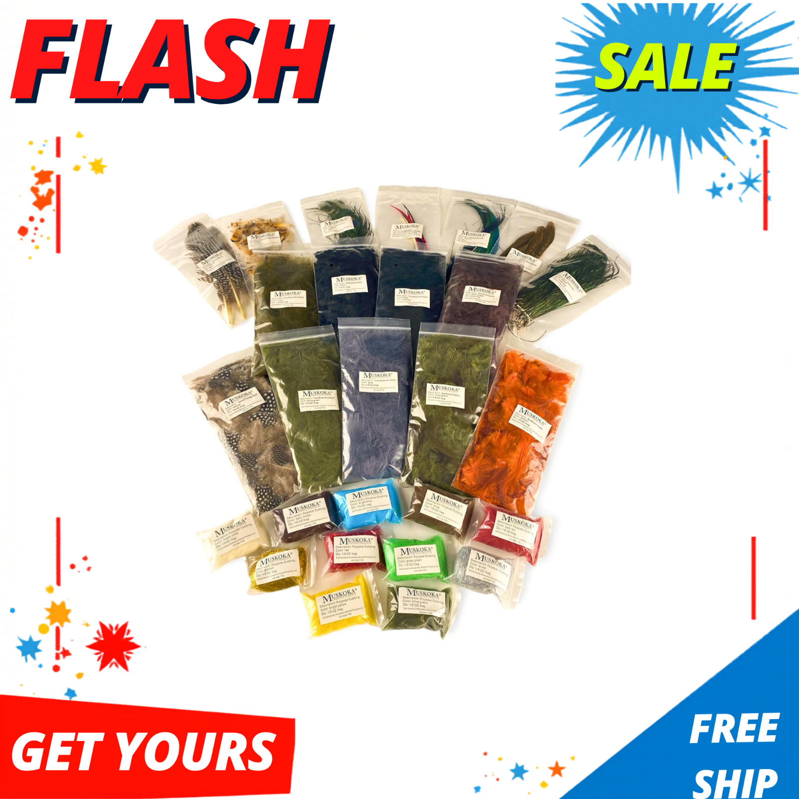 NEW Premium Fly Tying Materials Kit UV Dyed Marabou Hackle Peacock Feathers