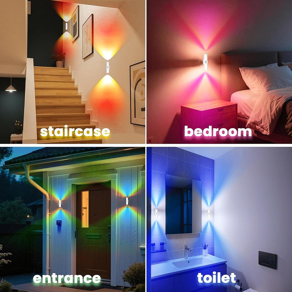 4-Pack Motion Sensor LED Night Light, Rechargeable Magnetic Wall Lamp, 7 Colors