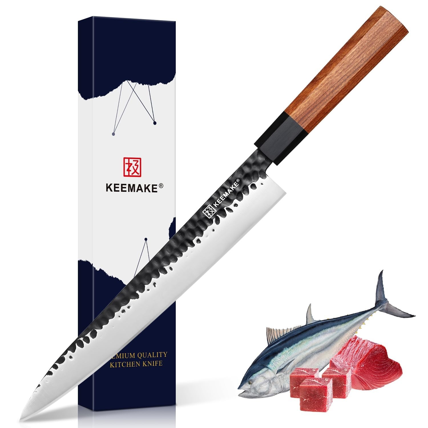 KEEMMAKE Sushi Knife Japanese Sashimi Knives 10 Inch, 440C Stainless Steel Ya...