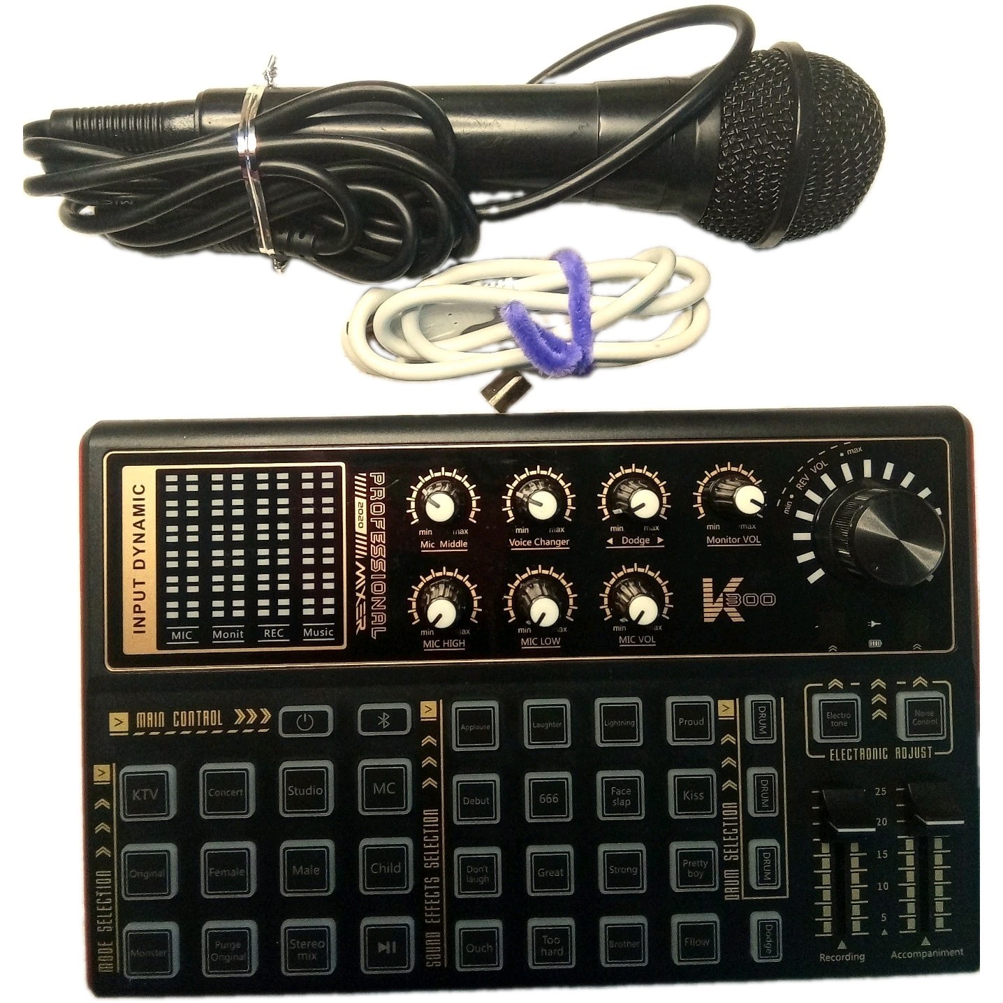 K300 Audio Mixer Multi-Function Sound Card 2022 Microphone Power Adapter Bundle