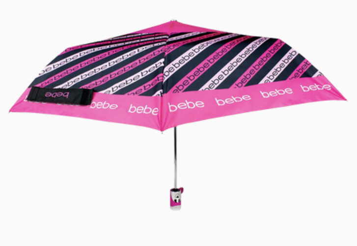 BEBE Designer Umbrella Easy Auto-Opens Pink & Black NWT MSRP $40