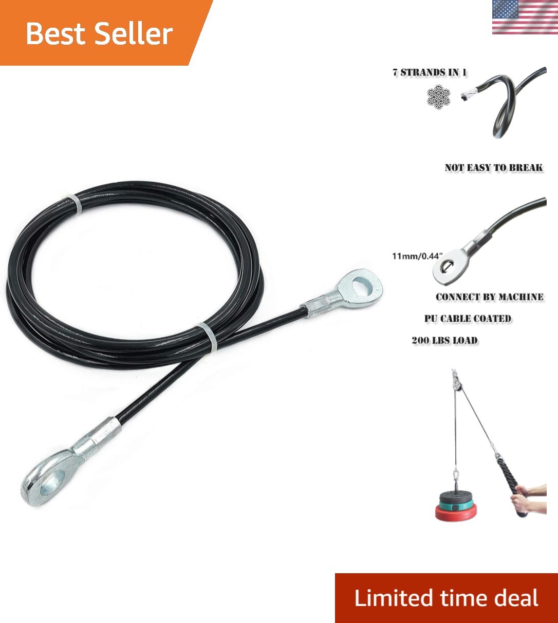 Durable 24" Steel Wire Pulley Cable - Quiet Operation & 300LBS Load Capacity