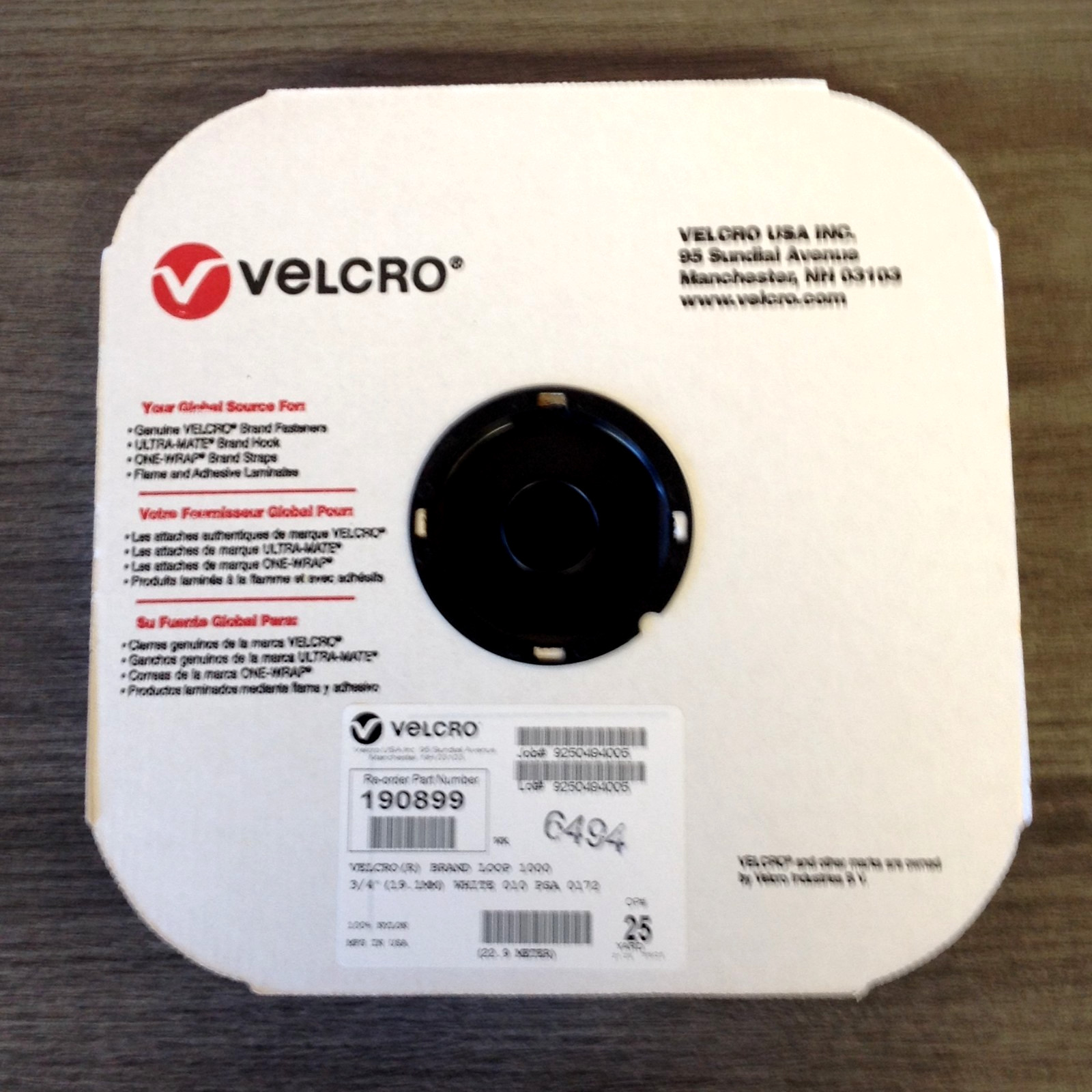 VELCRO Brand 190899 3/4" W x 75' L WHITE LOOP Individual Tape Strips Roll New