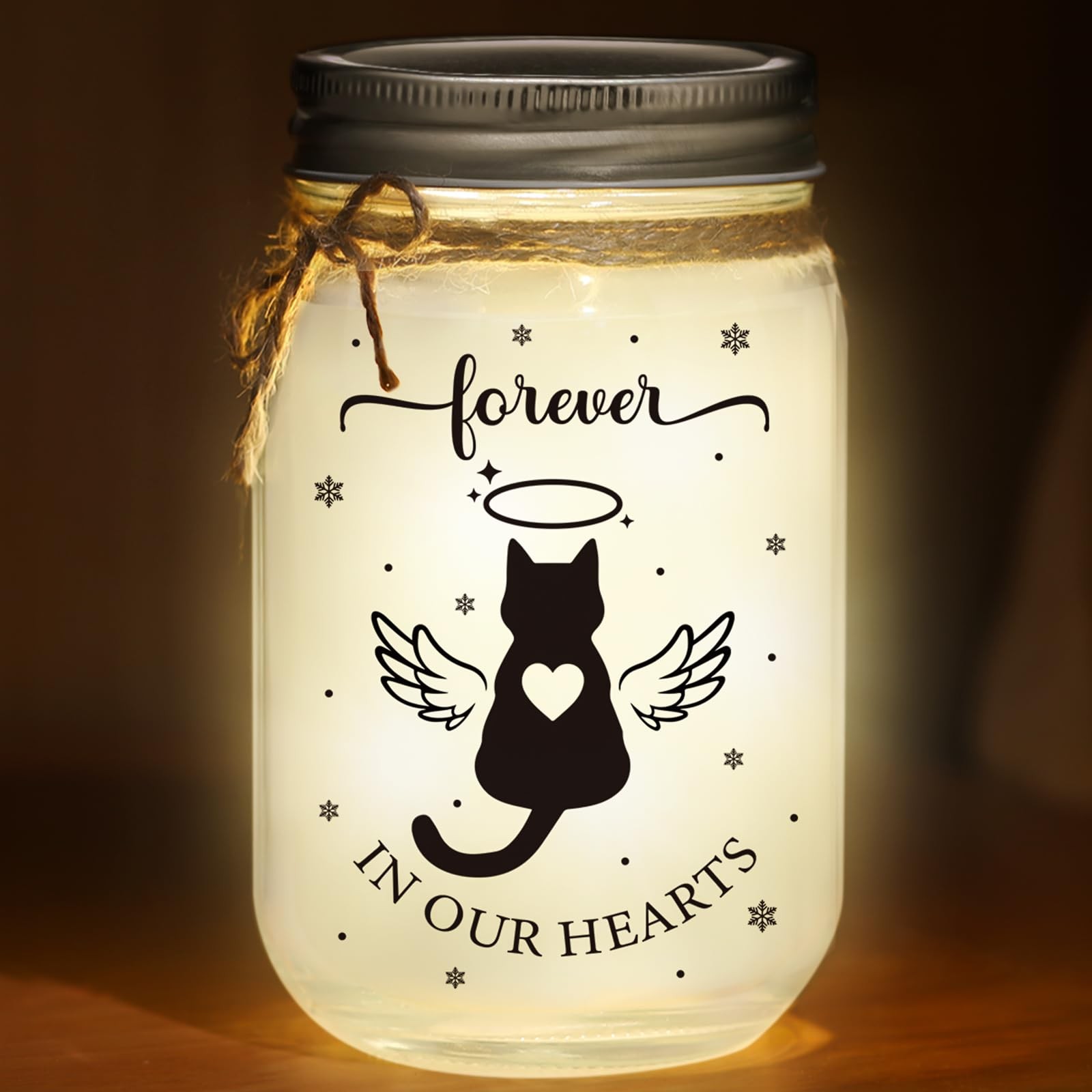 Cat Memorial Gifts for Loss of Cat Mason Jar Night Light Decor Pet Lover Symp...