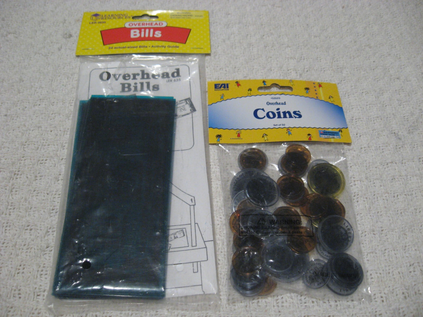 Overhead Projector USA Bills and USA Coins Plastic See Through Educational Math