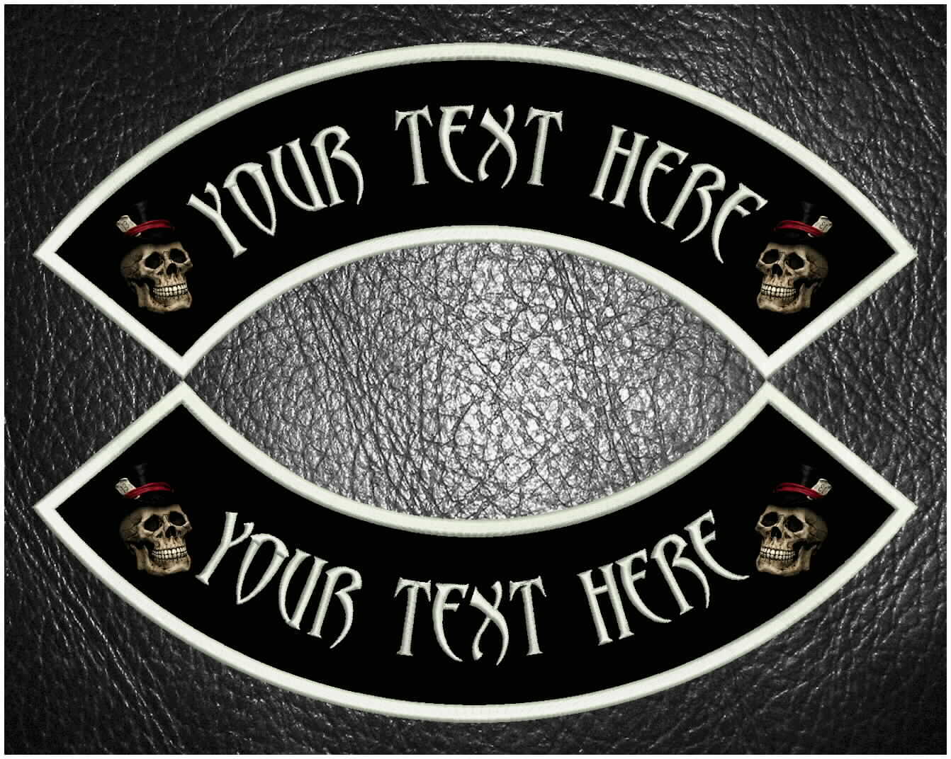 CUSTOM EMBROIDERED MC ROCKER PATCH 13" TOP OR BOTTOM SKULL #2 BIKER CUT OUTLAW