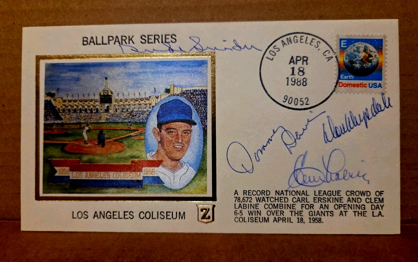 LA Coliseum Signed Z Cachet By Drysdale Snider Davis Labine W/COA