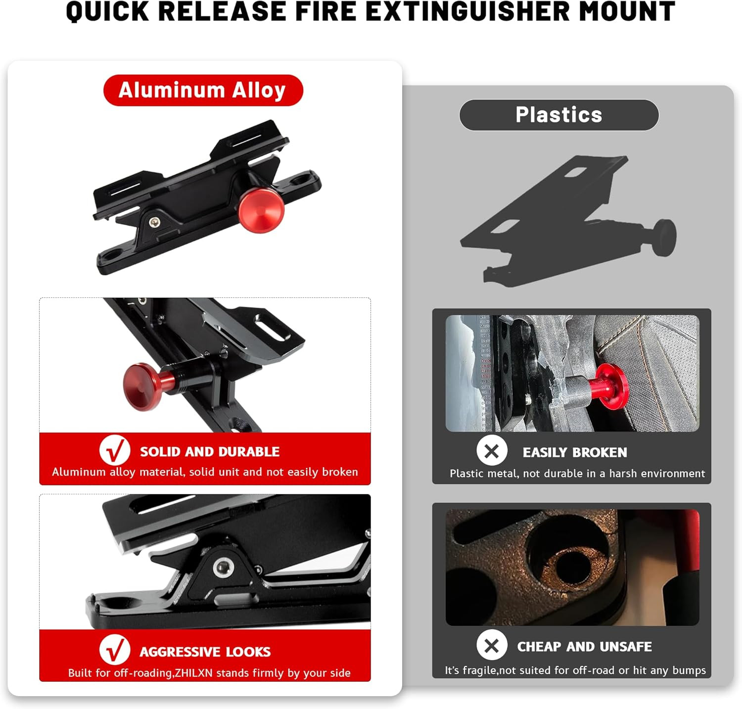Quick Release Fire Extinguisher Mount - Aluminum Adjustable UTV Roll Bar Fire Ex