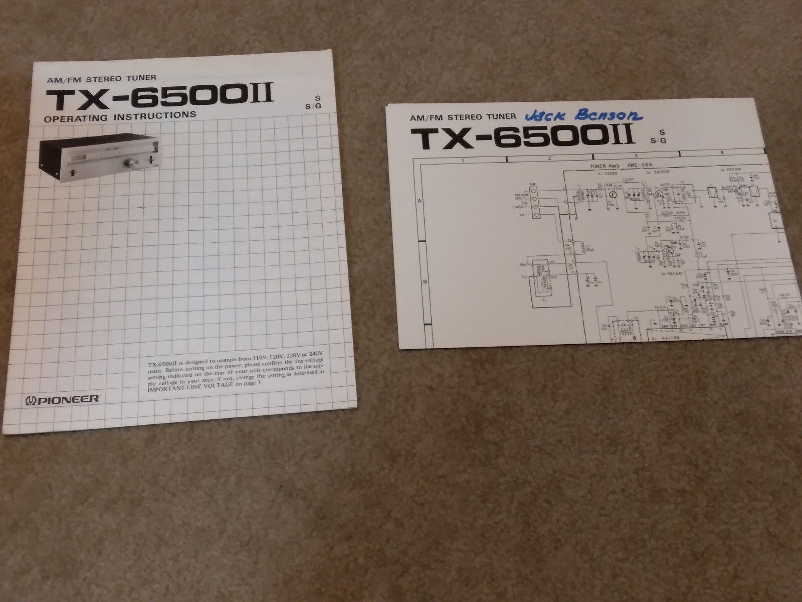 Vintage Original Pioneer TX-6500II Stereo Tuner owner manual & Schemetic Excelnt