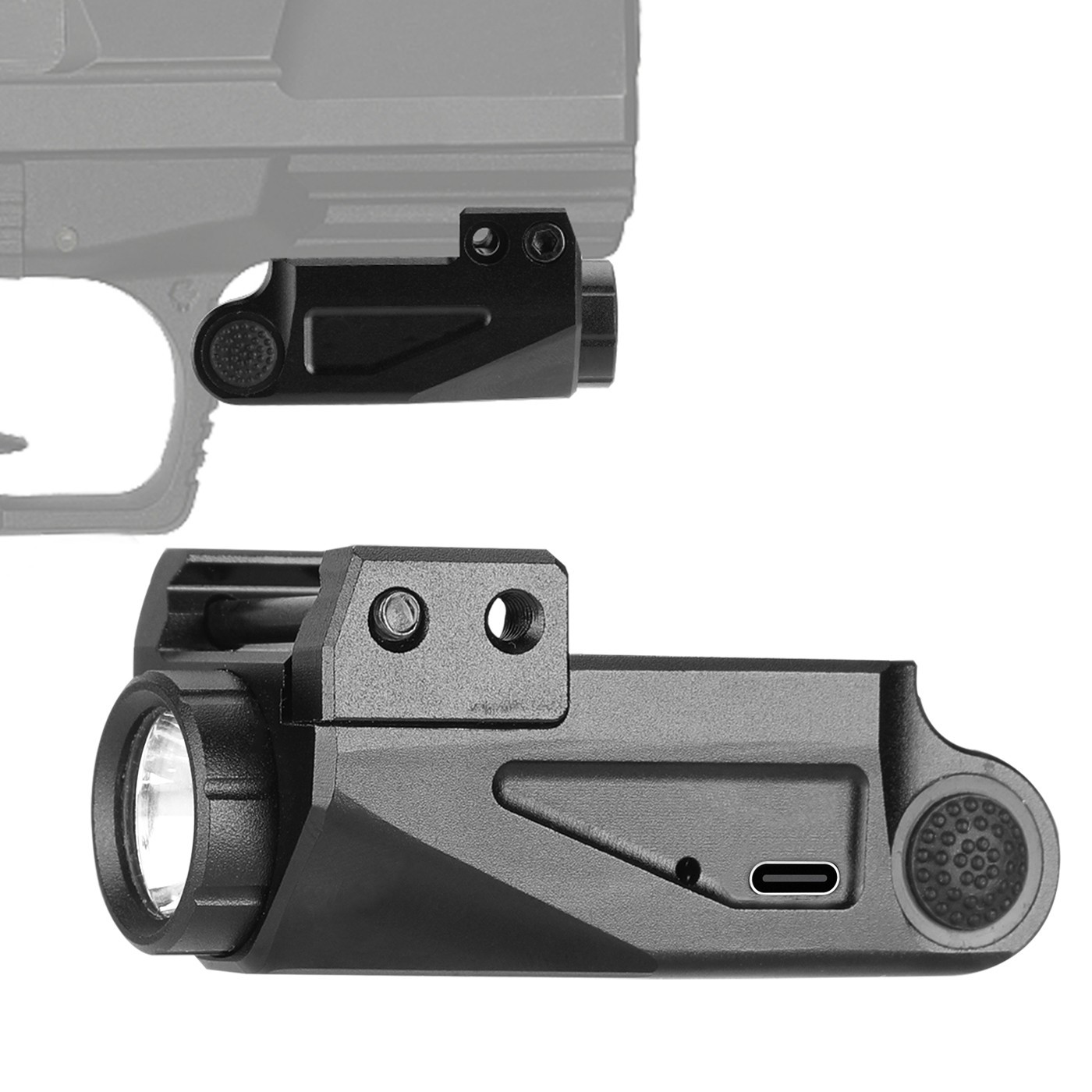 Tactical Pistol Flashlight 500LM LED Weapon Light USB Rechargeable Subcompact