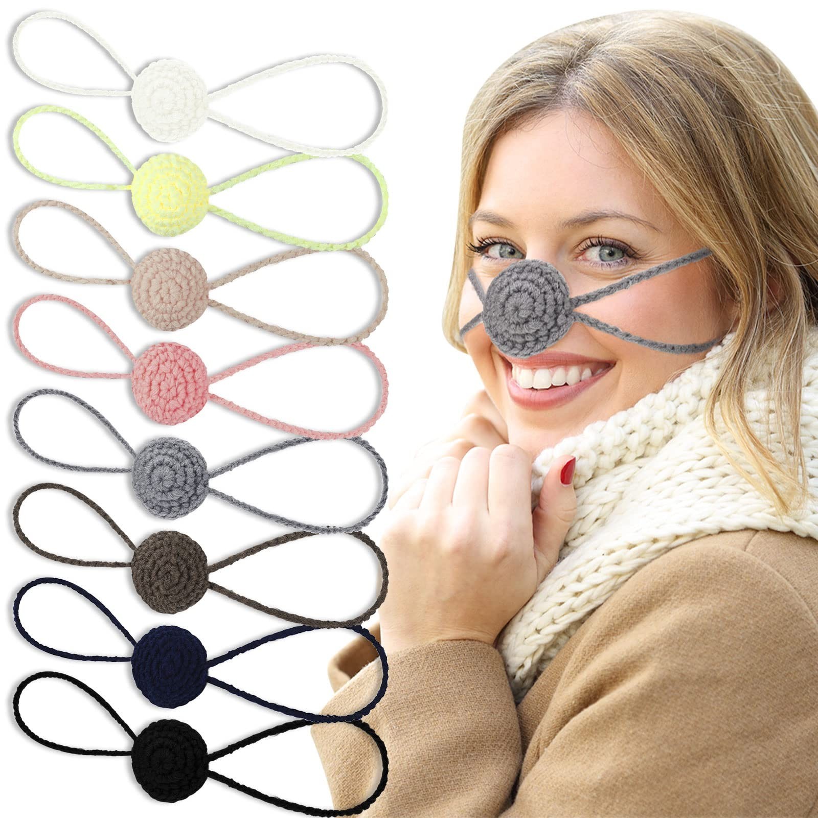 Eurzom 8 Pcs Nose Warmer One Size Crochet Cozy Nose Cover for Women Men Outdo...