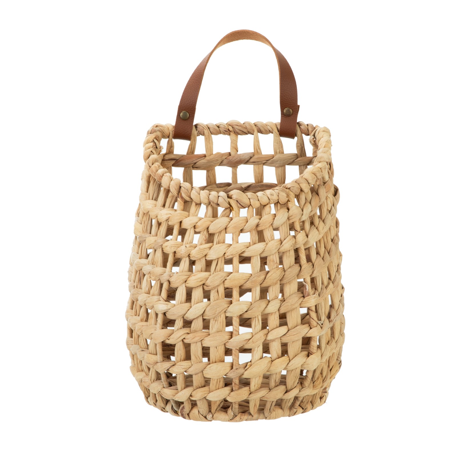 Water Hyacinth Hanging Basket with Faux Leather Strap