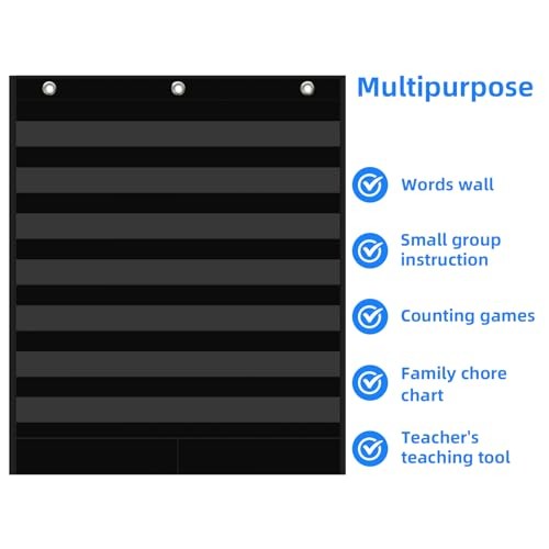 7+2 Pockets Standard Pocket Chart, Clear 7 7 clear pockets with 2 storage bag