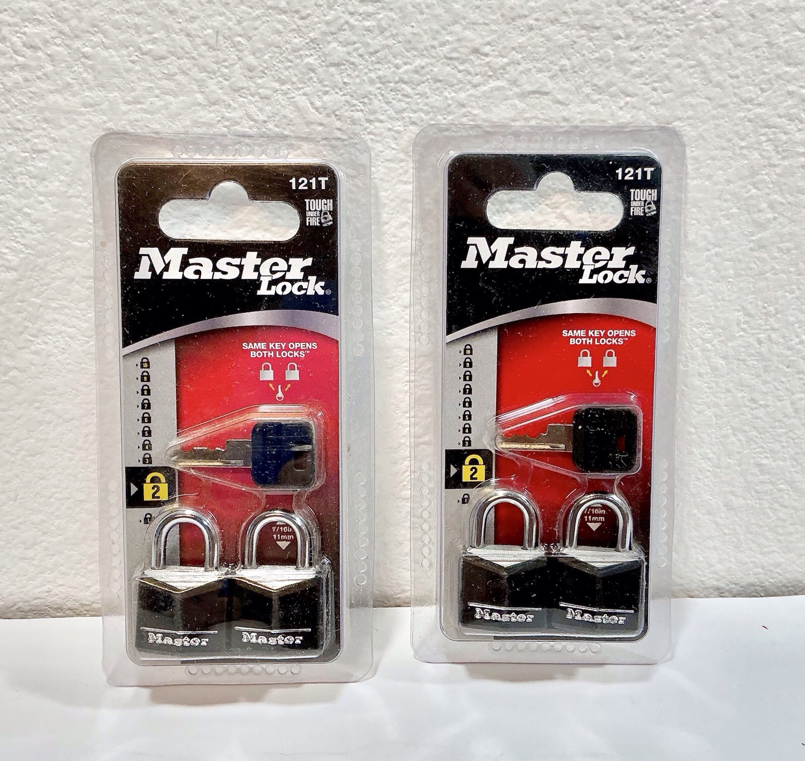 Lot of 2 Master Lock Mini Black Keyed Padlocks - 2 Pack Packages - Model 121T