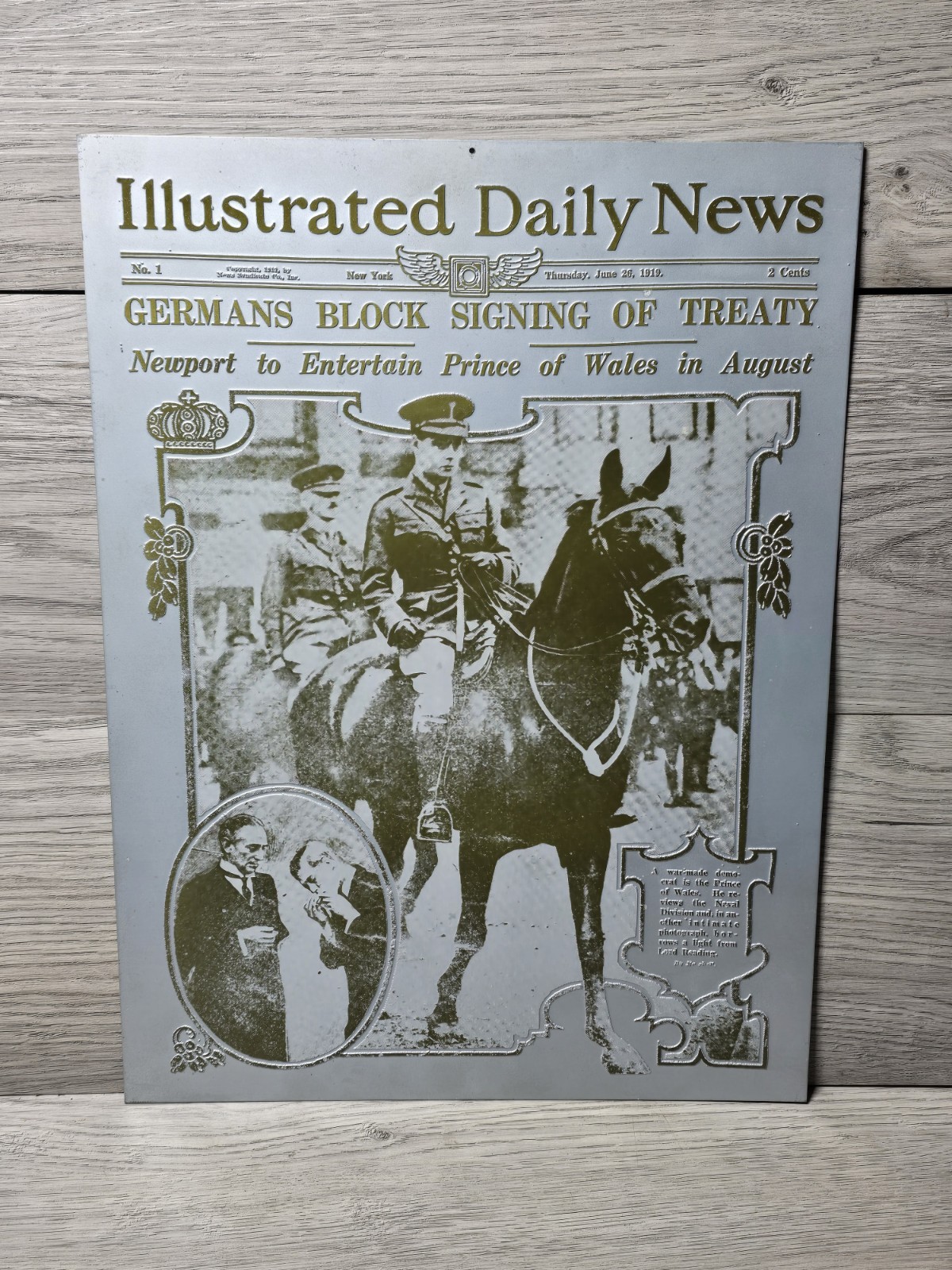 Vitaplate 1919 Illustrated News First Issue New York Daily News Printing Plate