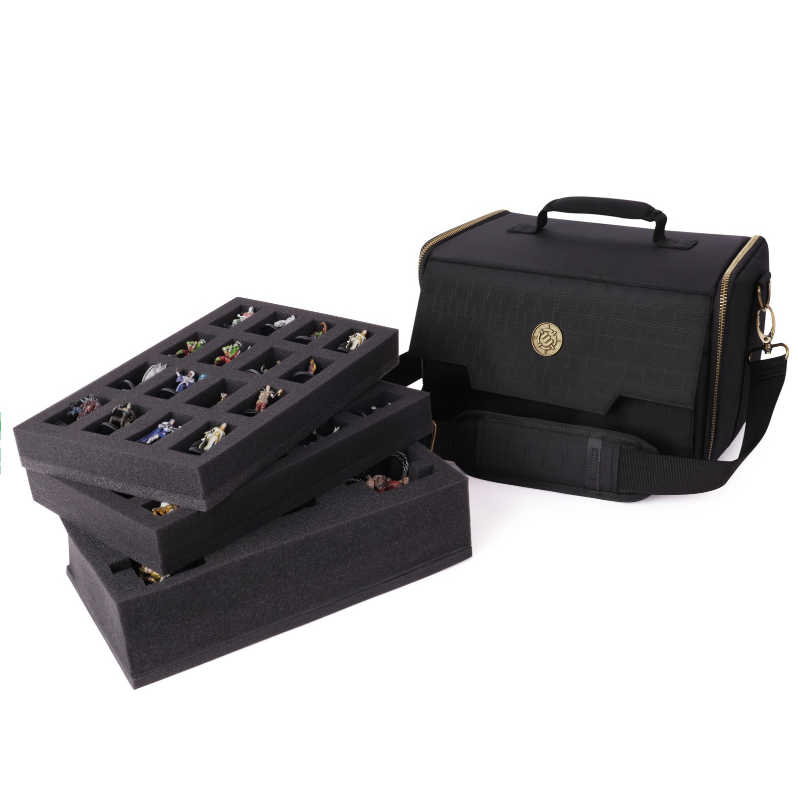 ENHANCE Miniature Figure Satchel - Carrying Case for 32 Minis + Custom Foam Tray