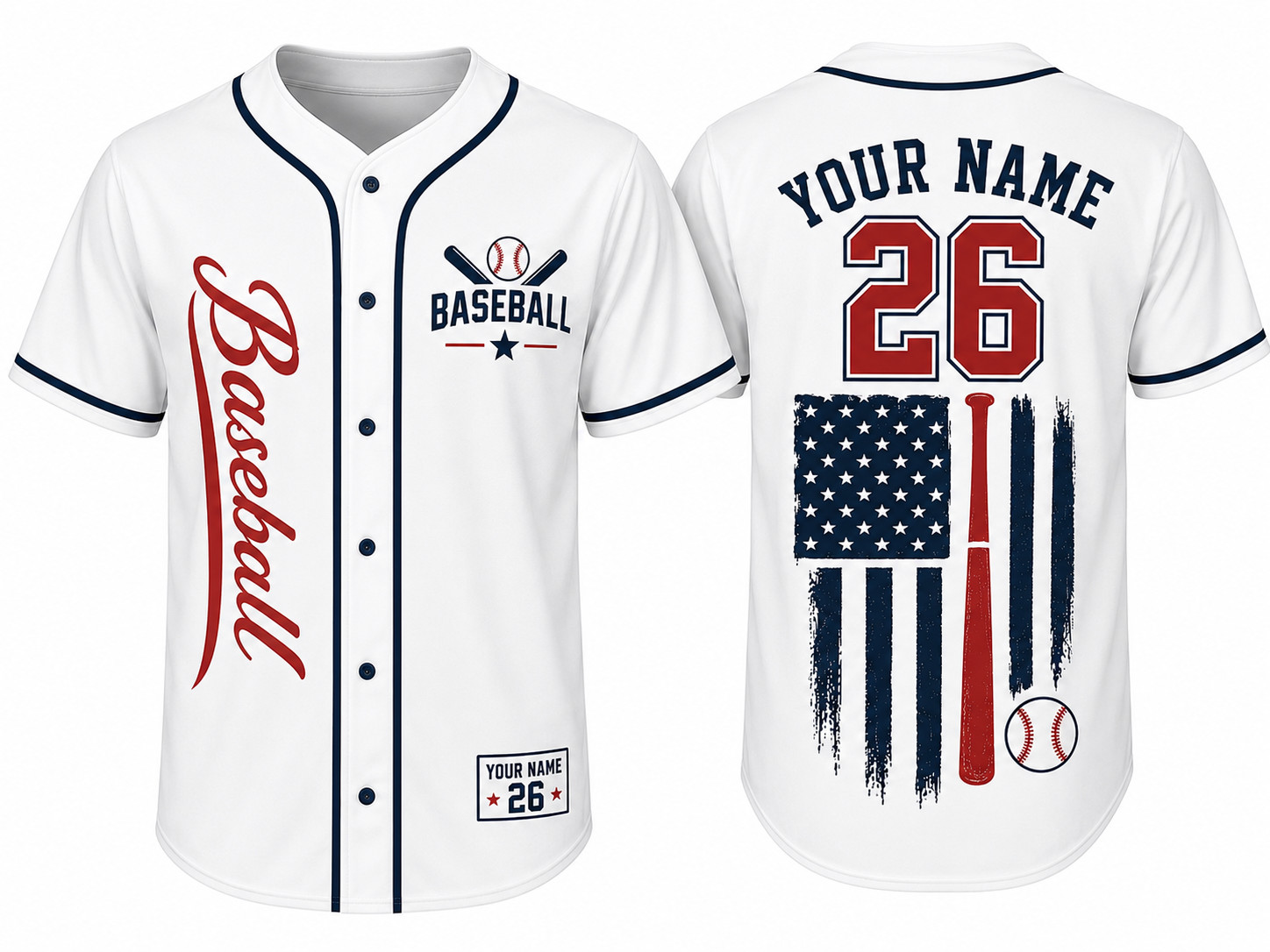 Personalized Baseball American Flag Shirts, Baseball Baseball Jersey Shirt, Base
