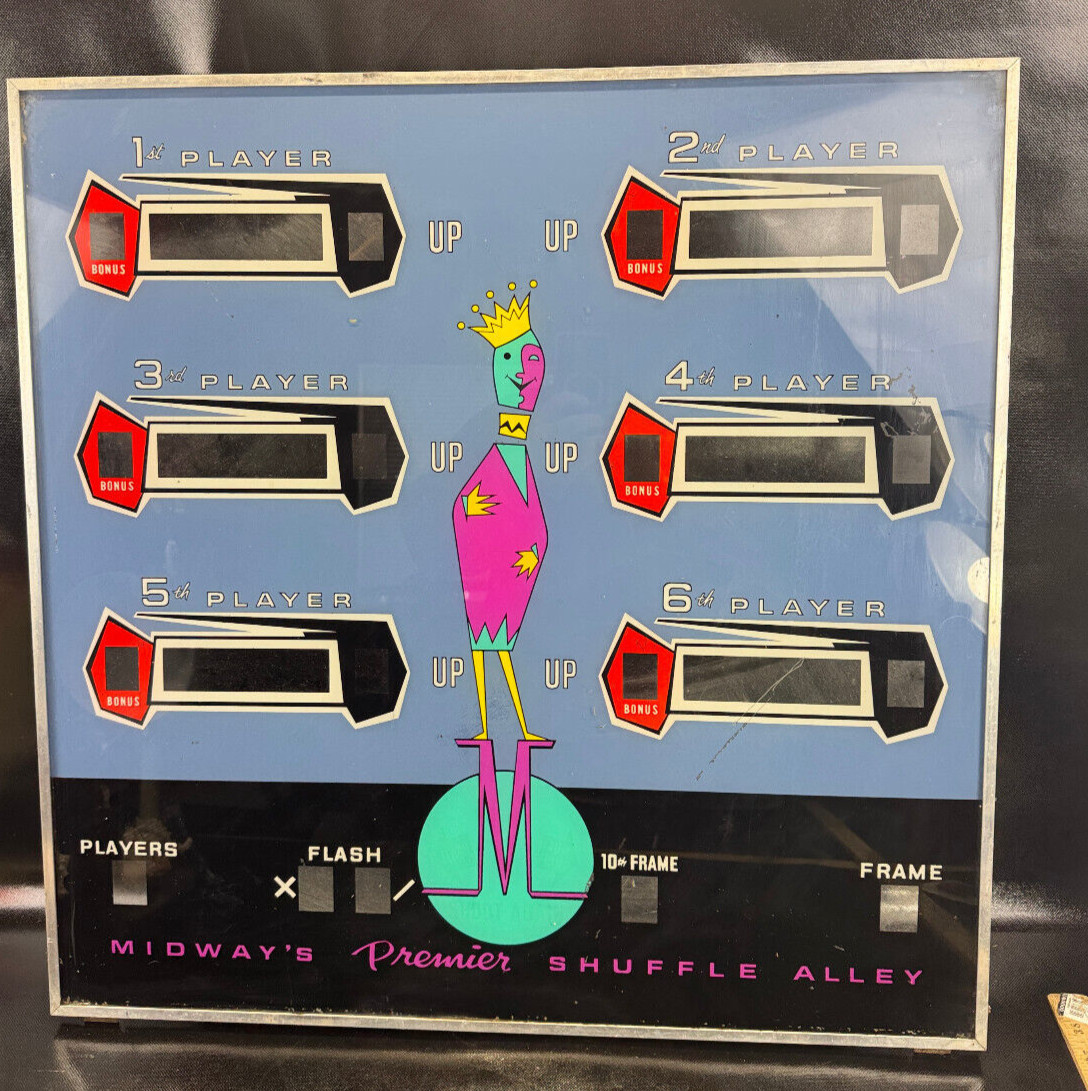 Rare Vtg MIDWAY'S Premier Shuffle Alley Bowling Game Scoreboard Art 1950s 26"