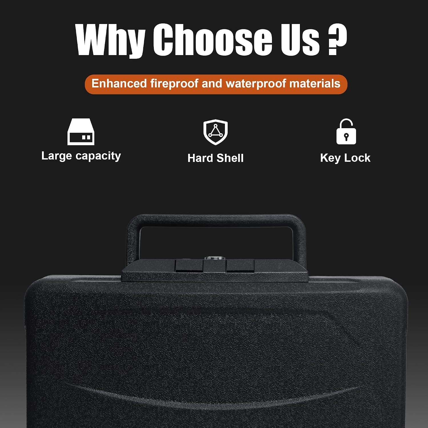 Fireproof Document Box with Key Lock – Large Portable Fire Safe for Home