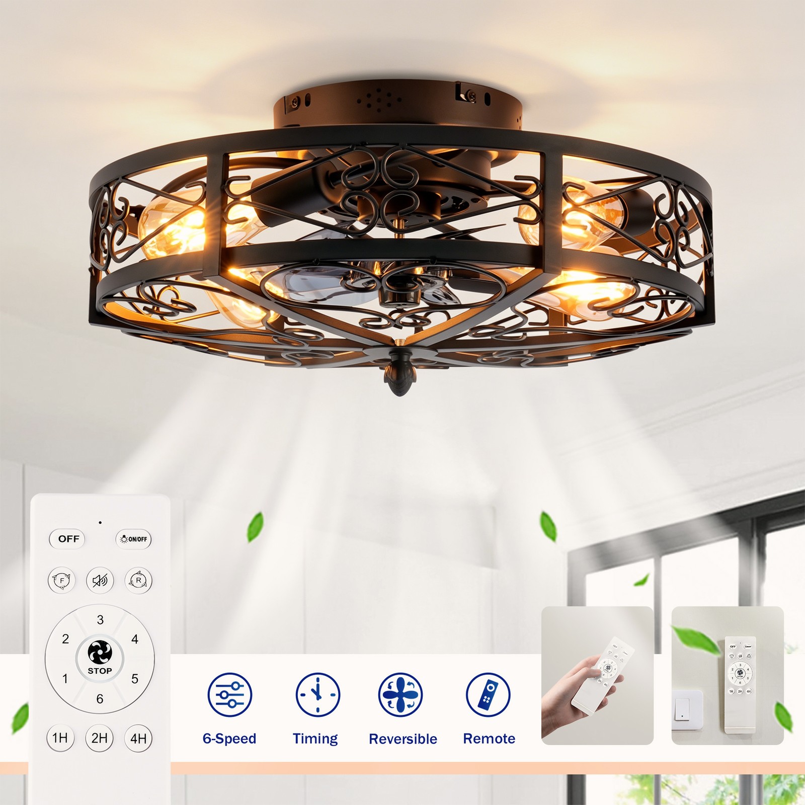 20'' Mounting Type Ceiling Fan,Reversible Motor, DC Remote Control,Speed Ceiling