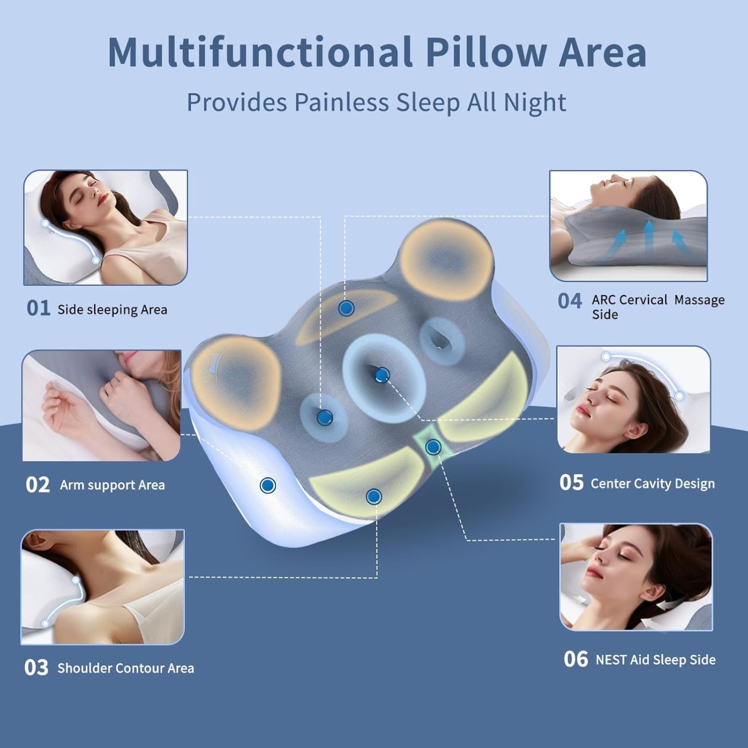 Cloud Contour Memory Foam Pillow,Ergonomic Design for Reducing Snoring