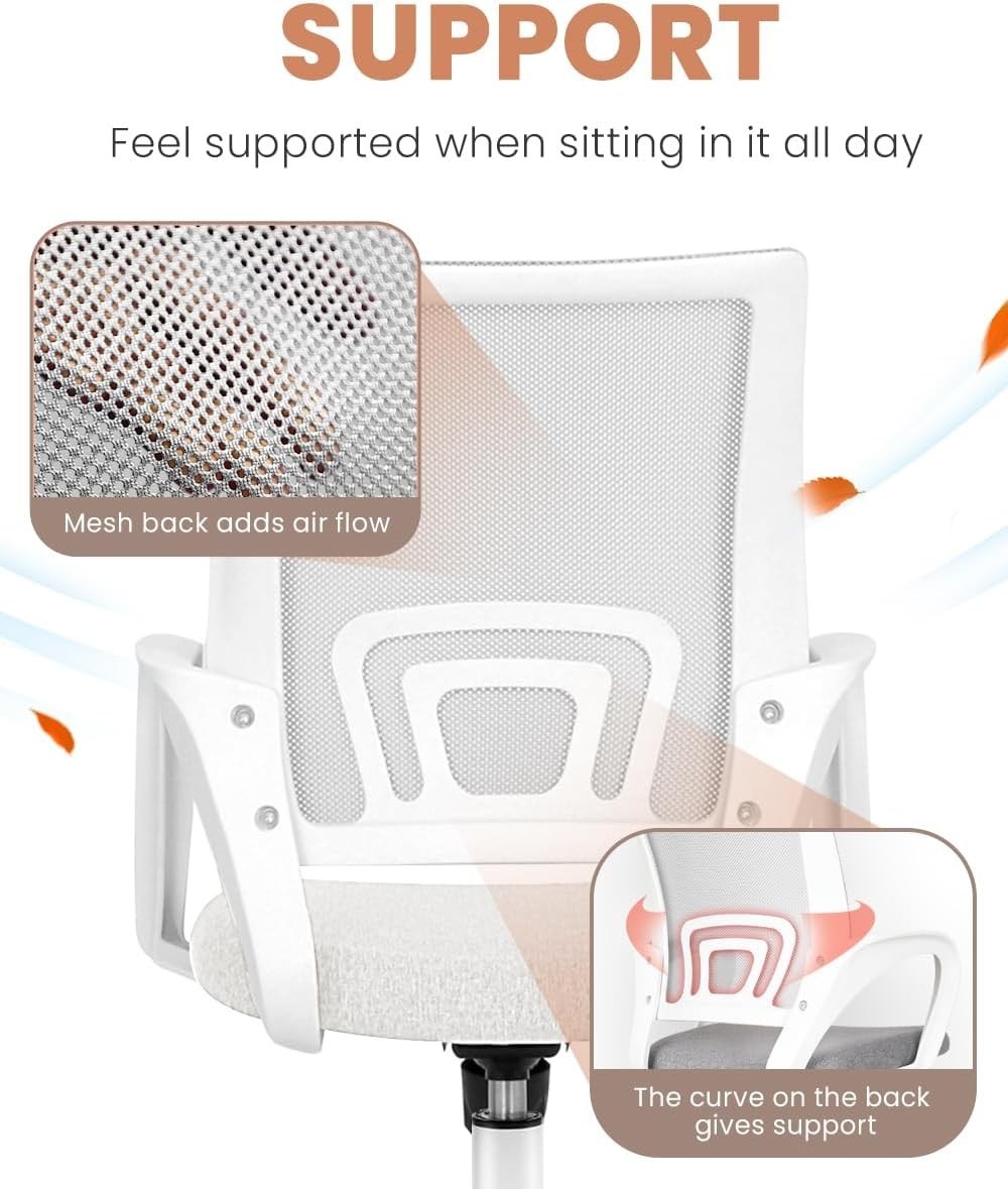 Ergonomic Mesh Office Chair with Lumbar Support & Height Adjustability - Ivory