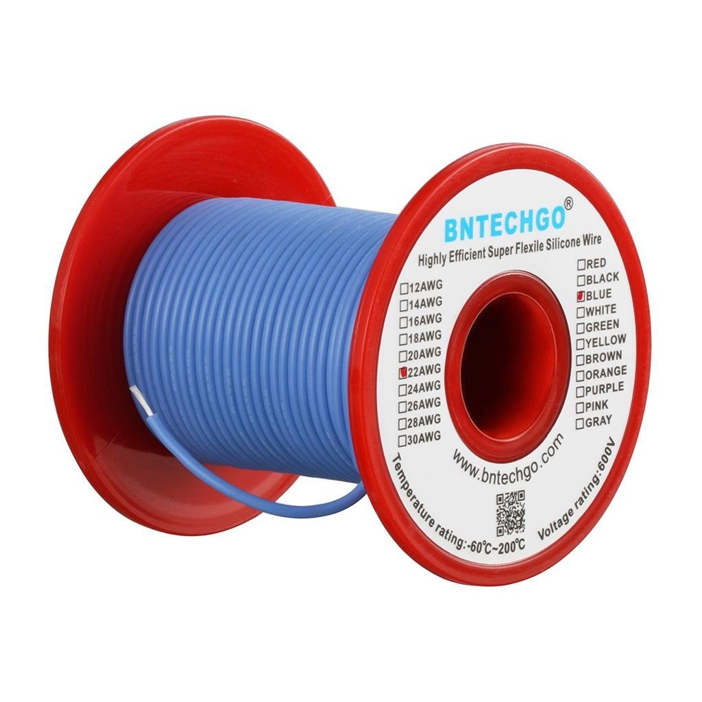 BNTECHGO 22 Gauge Silicone Wire Spool 100 ft Blue Flexible 22 AWG Stranded Ti...